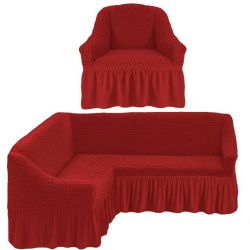 фото чехол на угловой диван и одно кресло с/о - красный