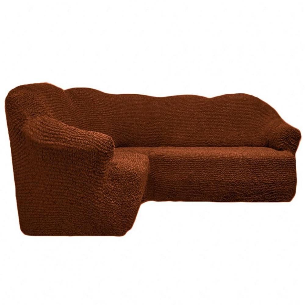фото чехол на угловой диван б/о - коричневый
