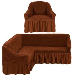 фото чехол на угловой диван и одно кресло с/о - коричневый