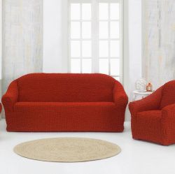 фото чехол на трехместный диван и два кресла б/о - красный