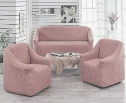 фото чехол на трехместный диван и два кресла б/о - пыльно-розовый